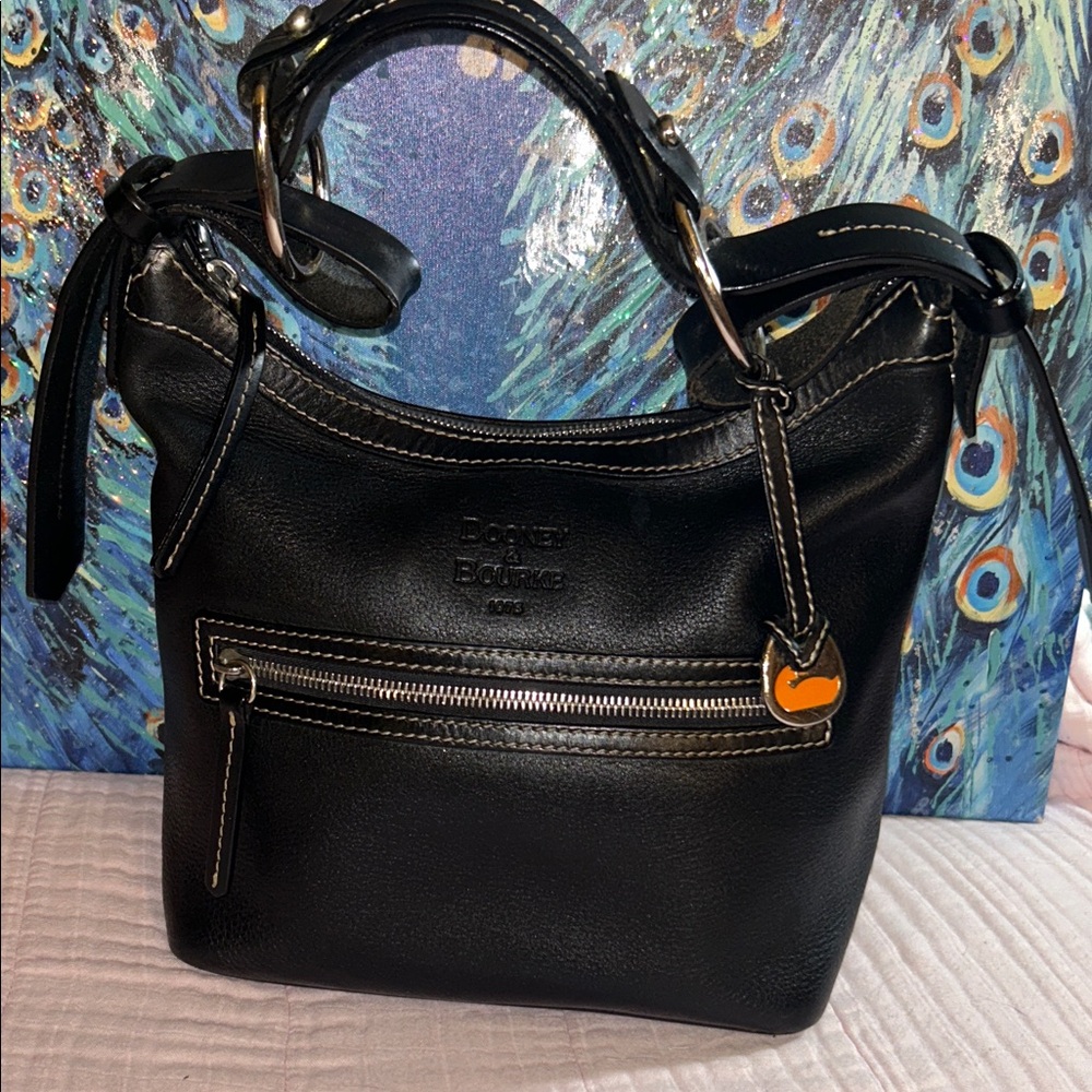 Vintage Dooney & Bourke Black Leather Satchel Shoulder Bag